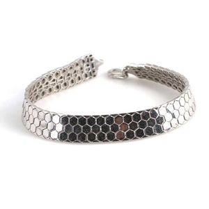 3-Row Honeycomb Pattern Fusion Bracelet 925 Sterling <b>Silver</b> Fine <b>Beaded</b> Design - Product Image 1