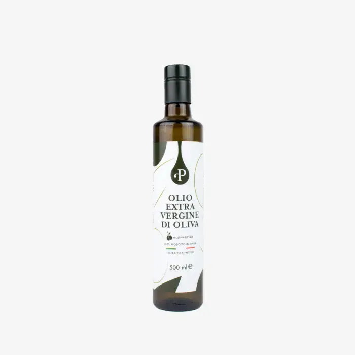 Botella de vidrio de aceite de oliva virgen extra de calidad premium Apulian 100% italiano 500 Ml aceite de fruta prensado en frío vegano 100 pureza 0,5 L