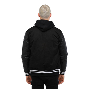 Vestes universitaires noires de luxe personnalisées, veste de baseball en satin, veste en cuir à manches longues, veste de lettreman pour homme - Product Image 4