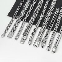 Bracelet pour homme en acier inoxydable, maillons cubains, robuste, noir oxydé, style rétro gothique punk, bijoux de motard, réglable pour homme