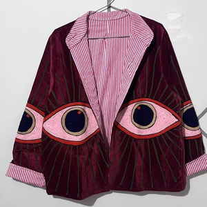 Handmade Velvet Jacket, Boho Suzani Style Eye Design Handmade Floral Suzani Jacket <b>Unique</b> <b>Gift</b> <b>For</b> <b>Her</b> - Product Image 1