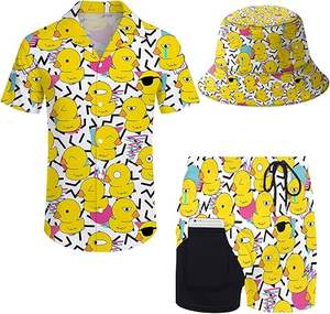 Ensemble de tenue de plage très vendu, séchage rapide, chemise à col boutonné pour homme, plage hawaïenne, ensemble deux pièces tropical - Product Image 1