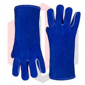 Durable Split Leather Blue Heat Resistant Cowhide Anti-Static Tear-Resistant 7 oz Thickness Welding <b>Gloves</b> 16 Inch <b>Knit</b> Wrist - Product Image 6