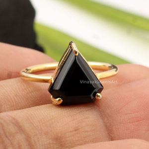 Amazing 13x13mm <b>Diamond</b> Shape Bezel Setting Ring 925 Sterling Silver 18K Gold Micron Plating Eternity Vermeil Black Onyx Party - Product Image 2