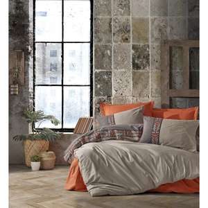 กล่องผ้าฝ้ายศิลปะพื้นบ้านชุดปลอกผ้านวมคู่ในซินนามอนแท้อุปกรณ์สำหรับห้องนอนที่ทำด้วยมือและมีสไตล์ - Product Image 1