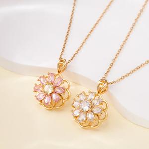 Nouveau collier rotatif en forme de fleur dorée pour femmes, collier à pendentif en acier inoxydable tendance - Product Image 5