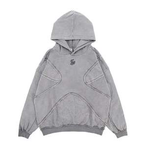 Sweat à capuche pour homme en molleton français, lavage à l'acide, effet délavé, broderie personnalisée en cuir, dernière tendance, vente chaude, bonne qualité - Product Image 1