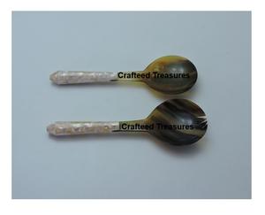 Nouveauté serveur de salade en corne naturelle ensemble de 2 pièces cuillère et fourchette ustensiles de cuisine personnalisés outils de mélange de salade au meilleur prix - Product Image 4