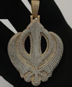 Colgante Unisex de Dos Tonos con Diseño de Khanda, 15 Quilates, 3 Pulgadas, con Incrustaciones de Moissanita, Plata de Ley 925, Estilo Religioso Sikh, Chapado en Oro - Product Image 4