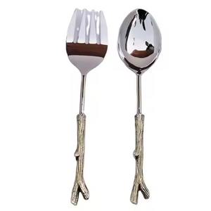Servidores de ensalada de acero inoxidable dorado Diseño de mango de nácar Utensilios de cocina Vajilla Cubiertos Juego de cubiertos - Product Image 3