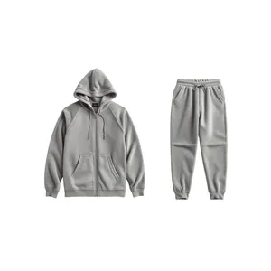 Men’s Light Grey Fleece Tracksuit with Zip Hoodie & <b>Pants</b> - Product Image 1
