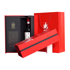 RUSH Rigid <b>Red</b> Paperboard Rectangle Gift <b>Box</b> With Handle Four-Color Printing Beverage Packaging - Product Image 1