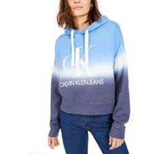 Felpa con Cappuccio Crop Tie-Dye da Donna Calvin Klein, Taglia XL, in Maglia di Seta Traspirante, Stile Casual, Mezza Manica, Blu per l'Autunno - Product Image 1