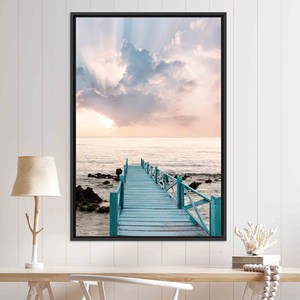 Printed Canvas: Coastal Sky Landscape with Wood Bridge on Sea,BLACK <b>FRAMED</b> CANVAS - Product Image 1