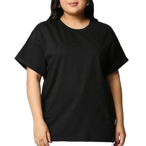 Camiseta de talla grande para mujer, Camiseta 100% algodón Color liso 180 Gsm con Logo OEM personalizado de manga corta con cuello redondo - Product Image 2