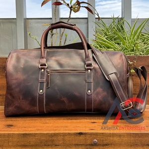 Sacs polochons de voyage en cuir pleine fleur de haute qualité avec compartiment à chaussures sacs de week-end en cuir vieilli sacs à bagages pour hommes - Product Image 1