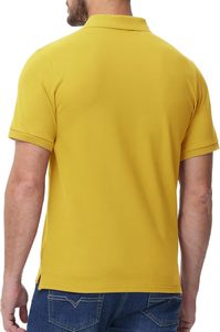 Polo de Piqué de Algodón Amarillo de Manga Corta para Hombre, Cierre de Botones, Color Sólido, Tejido Transpirable, Corte Regular - Product Image 3