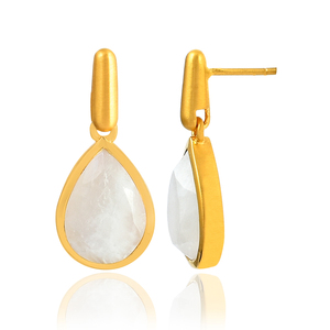 Classic high quality gemstone 925 sterling silver rainbow <b>moonstone</b> matte finish drop pear shape earrings unisex women's - Product Image 6