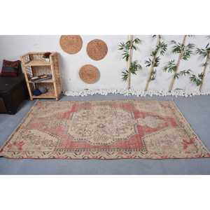 Turkish Area Rug, 4.4x7.7 ft Vintage Rug, <b>Red</b> Plants & trees <b>Wool</b> Rug - Product Image 2