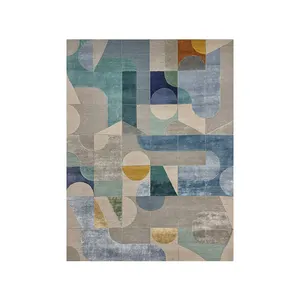 最畅销最新设计的手工打结丝绸地毯蓝色，特写自然颜色和矩形