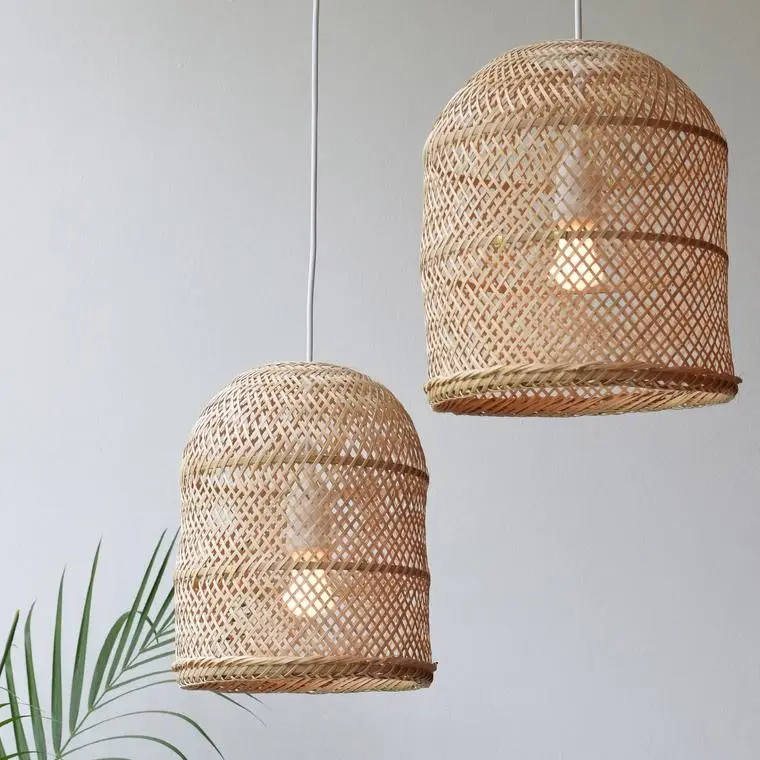 Modern pendant light bamboo hanging lampshades eco friendly lamp decor living room warm and vintage style