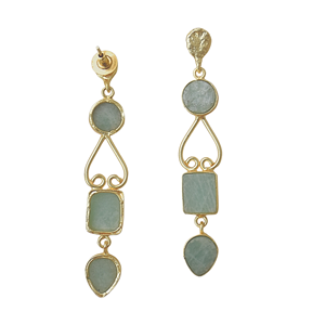 ต่างหูห้อยยาวประดับอะมาโซไนต์ทองเหลืองชุบโรเดียม - Product Image 5