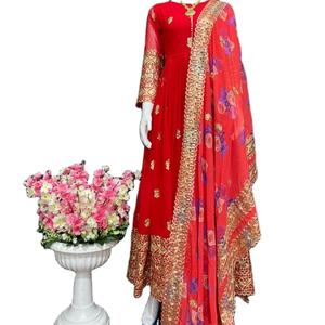 NUEVO VESTIDO DE FIESTA ROJO CALIENTE GEORGETTE CON TRABAJO DUPATTA - Product Image 1