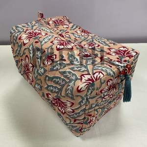 Sac fourre-tout matelassé multi-usages en tissu écologique imprimé personnalisé, motif floral pêche, avec fermeture éclair, pour cosmétiques, courses et usage quotidien - Product Image 1