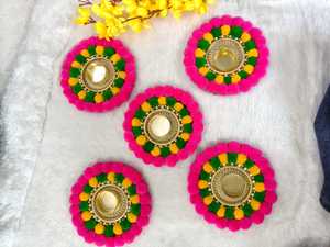Pom Pom rangoli ที่วางเทียนทีไลท์ที่มีสีสันกลางแจ้ง Diya MAT สำหรับ Diwali การตกแต่งงานแต่งงานที่ดีที่สุด kolam บ้านร้อนตกแต่ง - Product Image 5