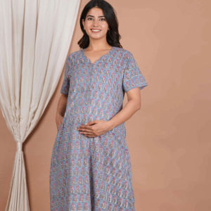 Vestido de Maternidad con Estampado a Mano y Cierre para Lactancia, Ajuste Perfecto Personalizado, Vestido de Maternidad Posparto Cómodo para Mujer - Product Image 1