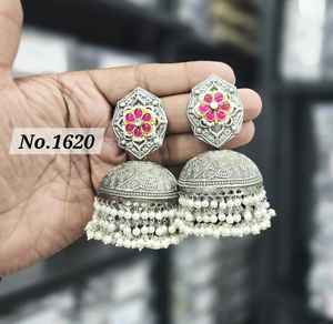 Pendientes Jhumka de Piedra Monalisa, Pendientes Antiguos Vintage, Pendientes de Oro Vintage de Lujo al por Mayor - Product Image 5