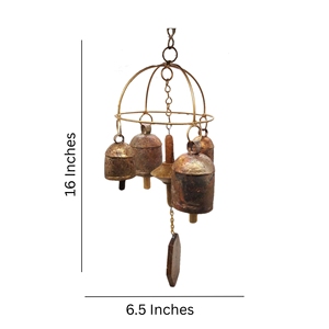 Vintage laiton vent carillon suspendu Antique 4 cloches décor à la maison décoration murale vent carillon tenture murale - Product Image 2