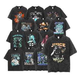 Gráfico personalizado Vintage DTG impreso 100% algodón hombres ácido lavado Streetwear de gran tamaño piedra lavado Hip Hop camiseta - Product Image 1