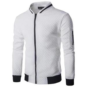 2025 otoño/invierno hombres diamante rejilla contraste manga larga slim fit chaqueta casual cremallera cuello alto deportes top - Product Image 1