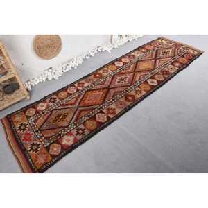 2.6x9.1 ft Herki Turkish Rug, <b>Red</b> Polka dot Vintage Rug <b>Wool</b> - Product Image 2