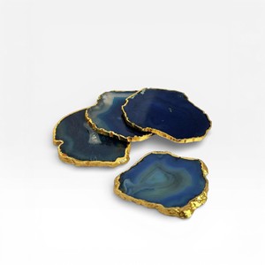 Modern Deep <b>Blue</b> Agate Coasters with Rich Gold Trim for Elegant Luxury <b>Table</b> Presentation - Product Image 1