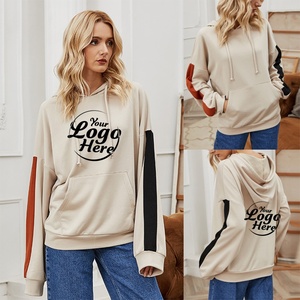 Sudadera de invierno adelgazante informal de longitud media para mujer Diseño de punto frontal con bloqueo de color Terry Hood con insignia Sudadera con capucha de moda - Product Image 1