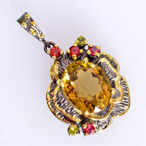 Colgante de plata de ley con gema de peridoto y granate, joyería fina con diseño de champán y cuarzo, para mujeres - Product Image 5