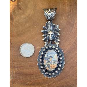 Pendentif Chef en Jaspe et Argent Sterling avec Diamant et Perle - Collier Chaîne Religieux Vintage - Product Image 3