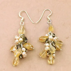 Pendientes de Plata 925 con Citrino y Racimo de Perlas, Joyería Elegante - Product Image 1