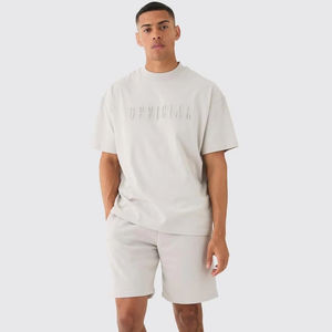 Oversized <b>Extended</b> Neck Official Embossed T-<b>shirt</b> & Short Set Casual T-<b>shirt</b> & Short Set Men's New Design Twin Set Quick Dry Set - Product Image 1