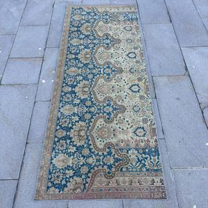 Alfombra de 2.4x6.4 pies, Alfombra Turca Vintage, Alfombra Azul Grisácea Estilo Suroeste - Product Image 1