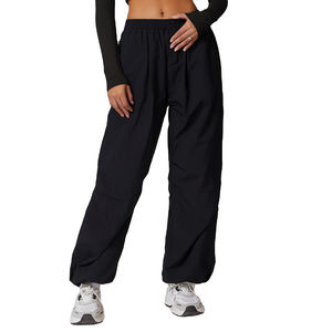 Pantalones Cargo Negros para Mujer, Personalizados, Ligeros, de Pierna Ancha y Corte Holgado, Estilo Plano, de Alta Calidad para Verano - Product Image 1