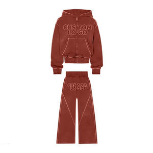 Top Quality Acid Washed Tracksuit For Women Rhinestones <b>on</b> the Sleeve and Sweatpants Screen Printing Sweatsuit 2 Pcs <b>Set</b> - Product Image 2