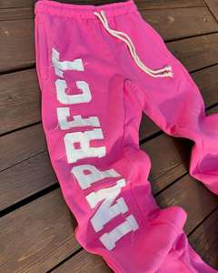 Survêtements en molleton polyester/coton avec broderie vieillie, pantalon de survêtement évasé délavé à l'acide, poids lourd, respirant, uni, décontracté pour l'automne - Product Image 4