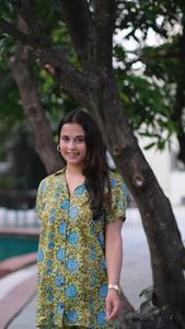 <b>Women</b> Summer Outfit Block Print Pure Cotton Day Wear Co-ord Set Shirt and <b>Trouser</b> Set Holiday Wear Summer Outfit Slit <b>Trousers</b> - Product Image 2