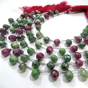 ลูกปัด briolette เหลี่ยมเพชรพลอยทับทิมธรรมชาติขนาด8x12มม. สีเขียวยาว8นิ้วสำหรับทำเครื่องประดับขายต่อเส้น - Product Image 1