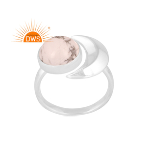Anillo ajustable de diseño de media luna con piedras preciosas de howlita Natural de plata de ley fina superventas, joyería personalizada para mujer - Product Image 1