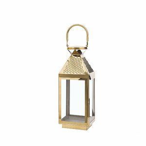 Vintage <b>Brass</b> <b>Lantern</b> With Glass Panels Suitable For Candle Lighting Or Decorative Accent For Bedroom Or Hallway - Product Image 5