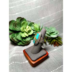 Randy Boyd Royston <b>Adjustable</b> <b>Ring</b> Turquoise Sterling Silver Fashionable Gold Plated Stainless Steel Bezel Setting Inlay Gift - Product Image 3